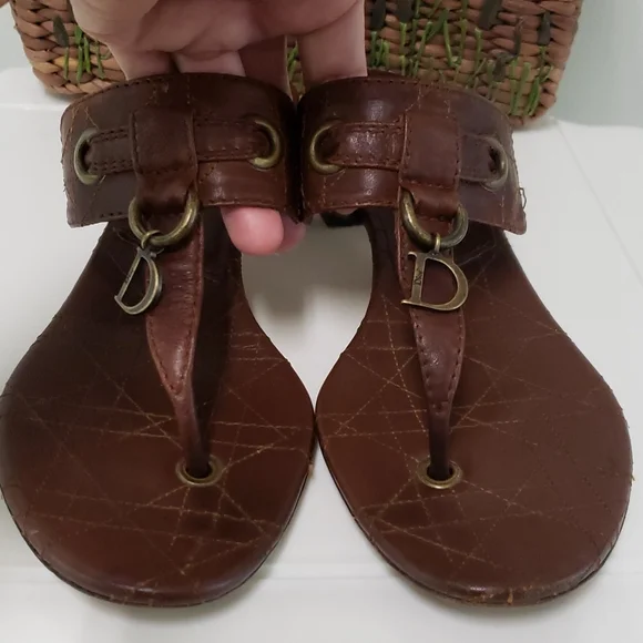 Christian Dior Brown Leather Cannage Block Heel Sandals Size 40